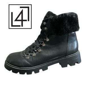 L4L Women’s Black Faux‎ Fur Ankle Zipper Combat Boots - Size 8.5